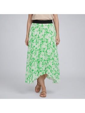 Chaus Women's Pleated White & Green Skirt with Elastic Waist in size Medium